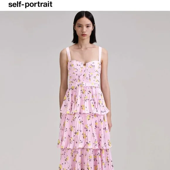 knee length dresses for ladies Pink Boucle Metallic Tiered Midi Dress main image 1